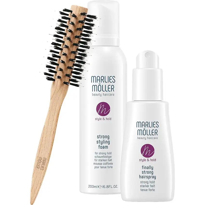Marlies Möller Style & Hold Gavesæt Strong Styling Foam 200 ml + Finally Strong Hairspray 125 ml + Medium Round Styling Brush 1 stk. / 1 Stk.