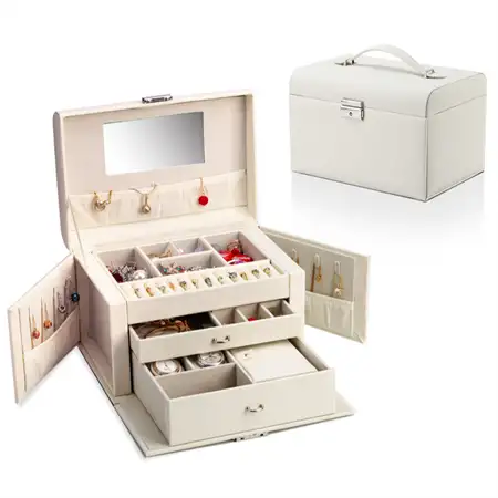 UNIQ XL Smykkeskrin i læder med 20 rum - Hvid