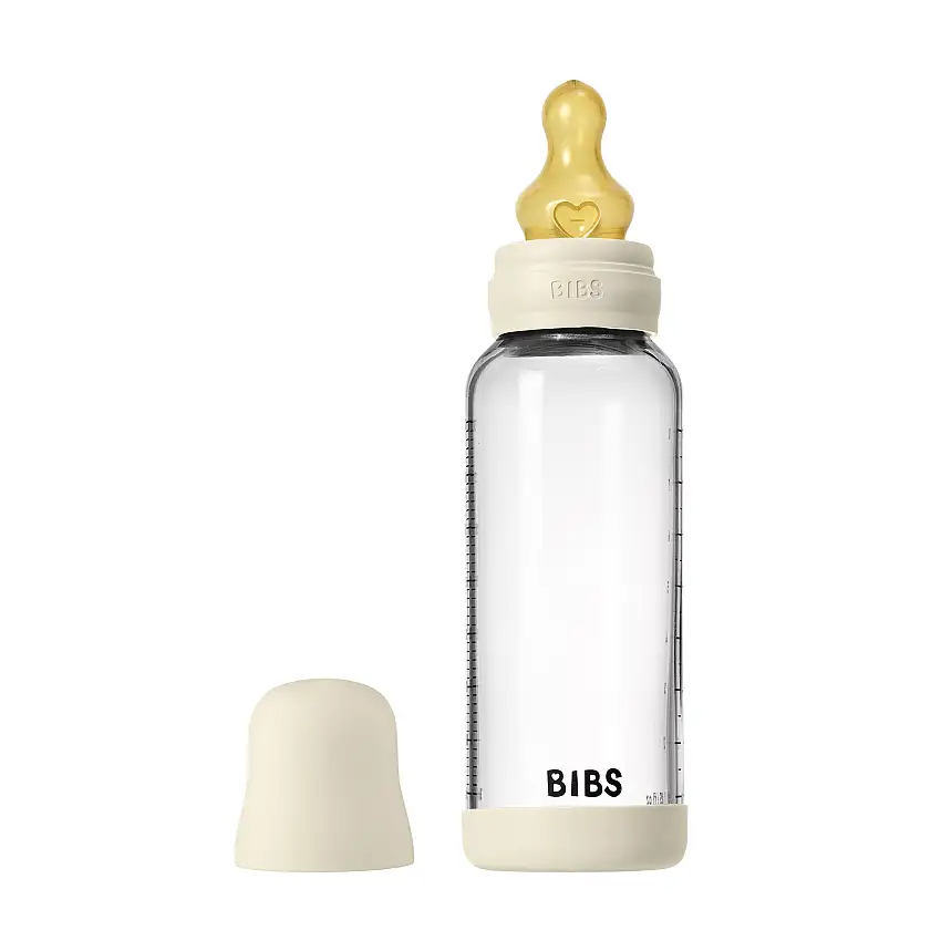 BIBS Baby Glass Bottle Naturgummi Medium Flow Ivory