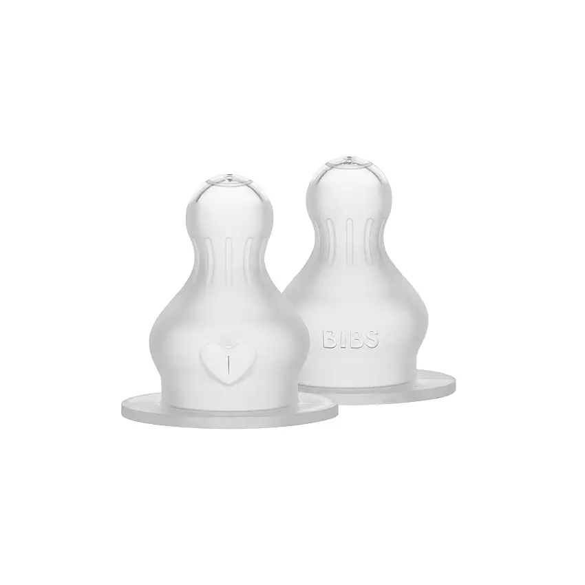 BIBS Baby Bottle Nipple Round Silicone 2 pack Thick Flow
