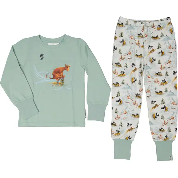 Pyjamas Mamma Mu & Kragen Hvid/Grøn