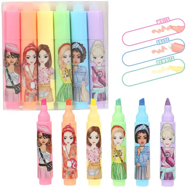 TOPModel Viskelæder Mini Highlighterpenne, 6-pk