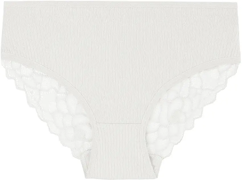 Ribstrikkede trusser til kvinder med blonder, BDM601-006, hvide 77984414