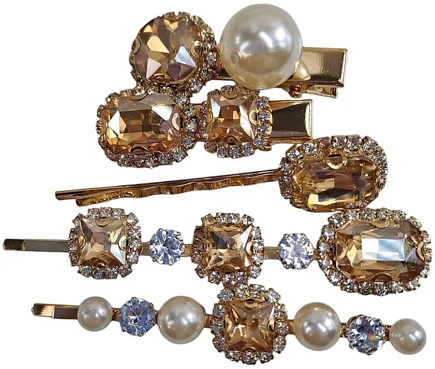 Hårspændesæt med Rhinestone, guld med perler 22927181