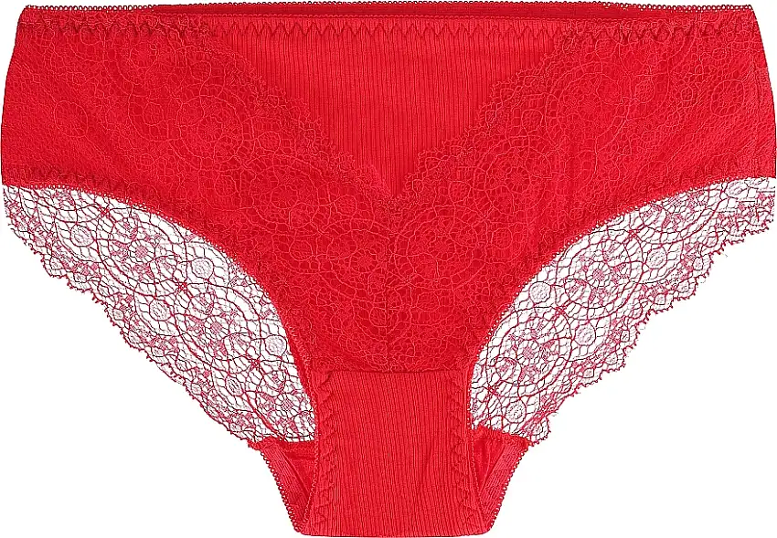 Ribbede bomuldstrusser til kvinder med blonder, rød 38852084