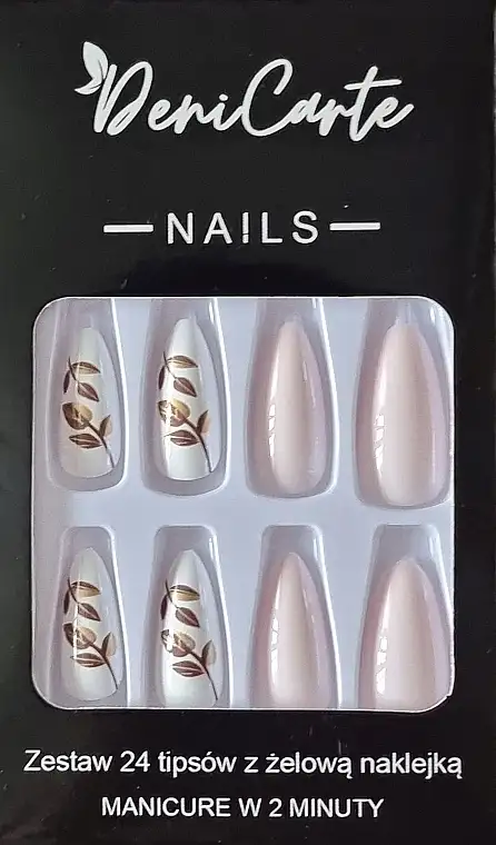 Press-on negle, mandelform, lyserøde med guld, 24 stk. 73553236