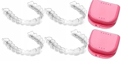 Sæt med skinner mod bruksisme og tandpres, størrelse M, 4 stk., pink beholder 40792585