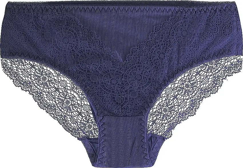 Ribbede bomuldstrusser til kvinder med blonder, blå 12029415