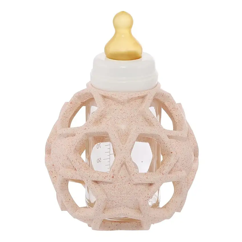 Hevea 2-i-1 Baby Glasflaske med Star Ball Cover - Lyserød