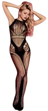 Erotisk bodysuit, elastik med mesh, sort 85903070