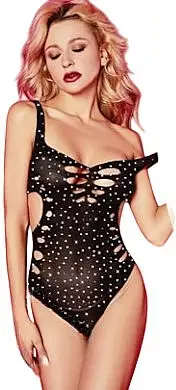 Erotisk bodysuit, elastik med rhinestones, sort 98711883