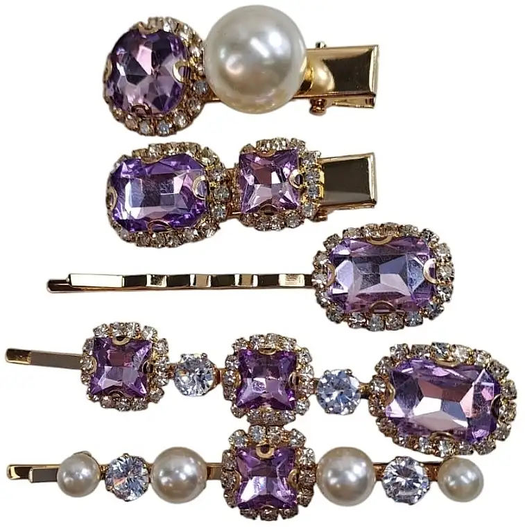 Hårspændesæt med Rhinestone, lilla med perler 69708708