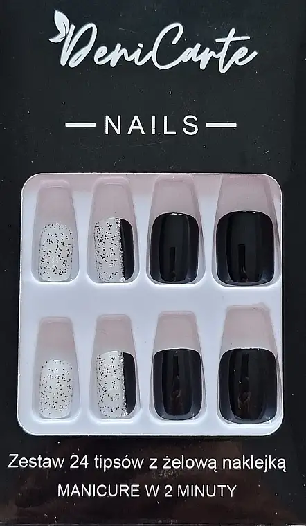 Kunstige negle, firkantede, hvid-sort, 24 stk. 60987231
